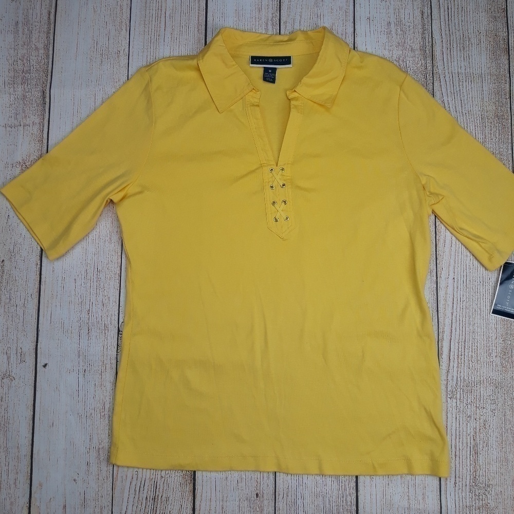 Karen Scott Cut Front Yellow Top $32 Nwt